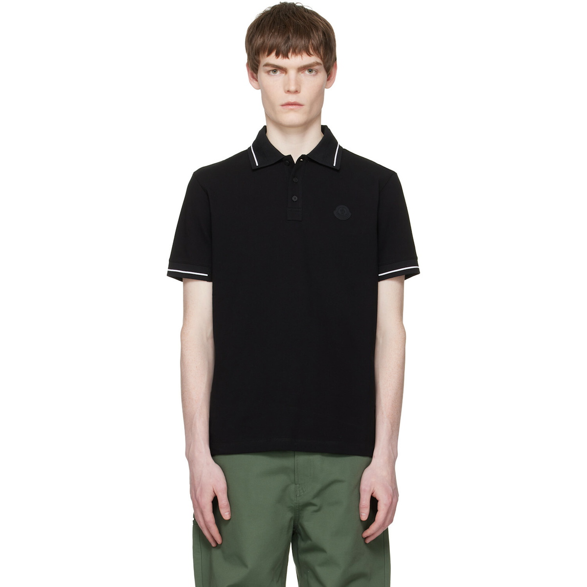 Moncler Black Logo Patch Cotton Polo
