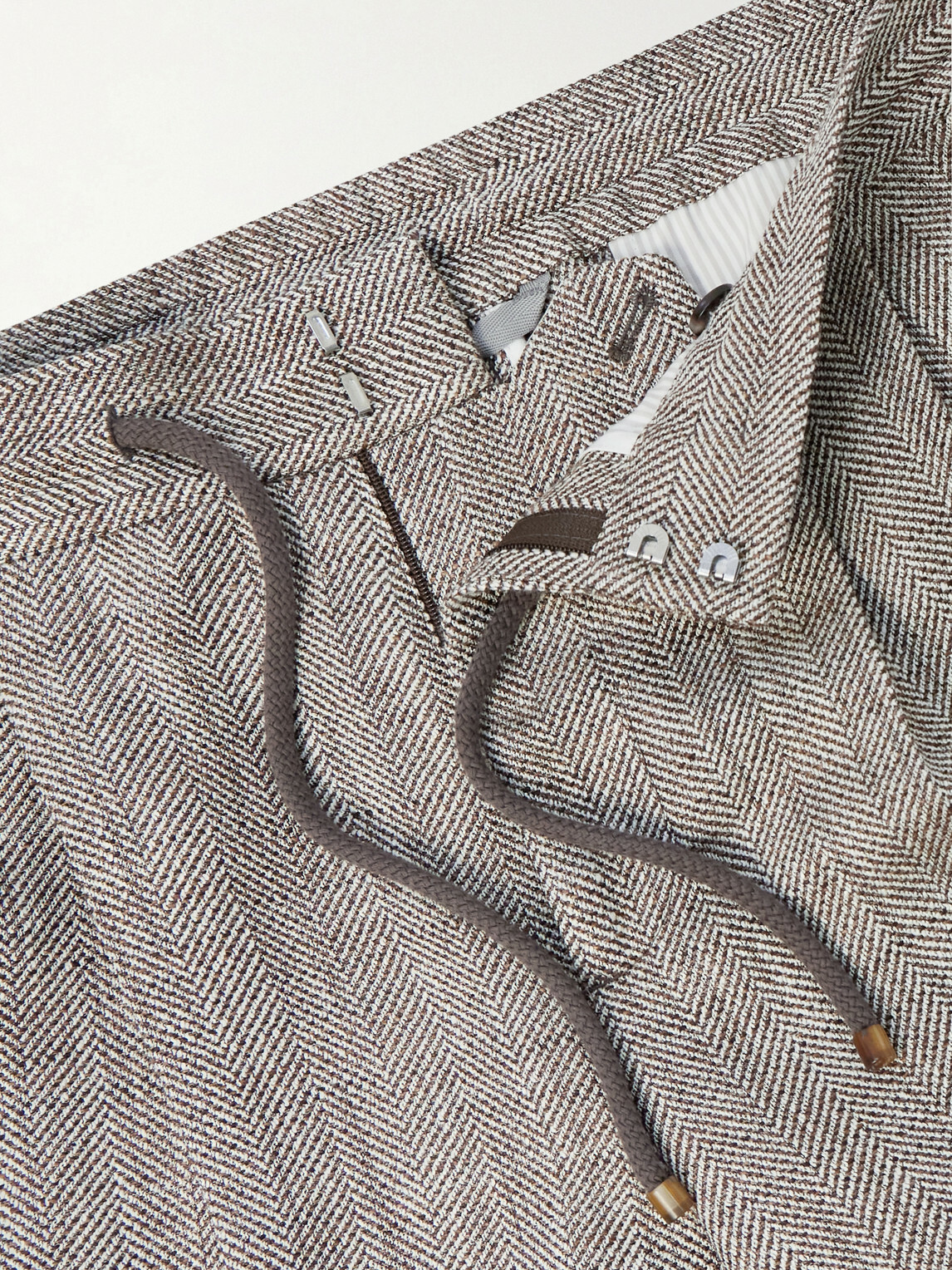 Brunello Cucinelli - Straight-Leg Pleated Herringbone Trousers - Brown