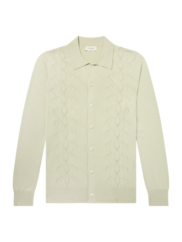 Photo: PIACENZA 1733 - Pointelle-Knit Silk and Cotton-Blend Cardigan - Green