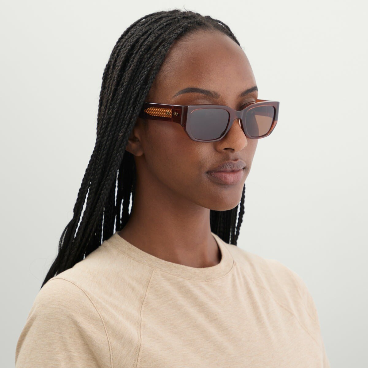 Bottega Veneta Eyewear Bottega Veneta BV1400S Intrecciato Wirecore Sunglasses in Brown 