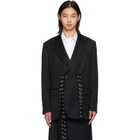 Simone Rocha Black Double Breasted Grommet Ring Hem Slice Blazer
