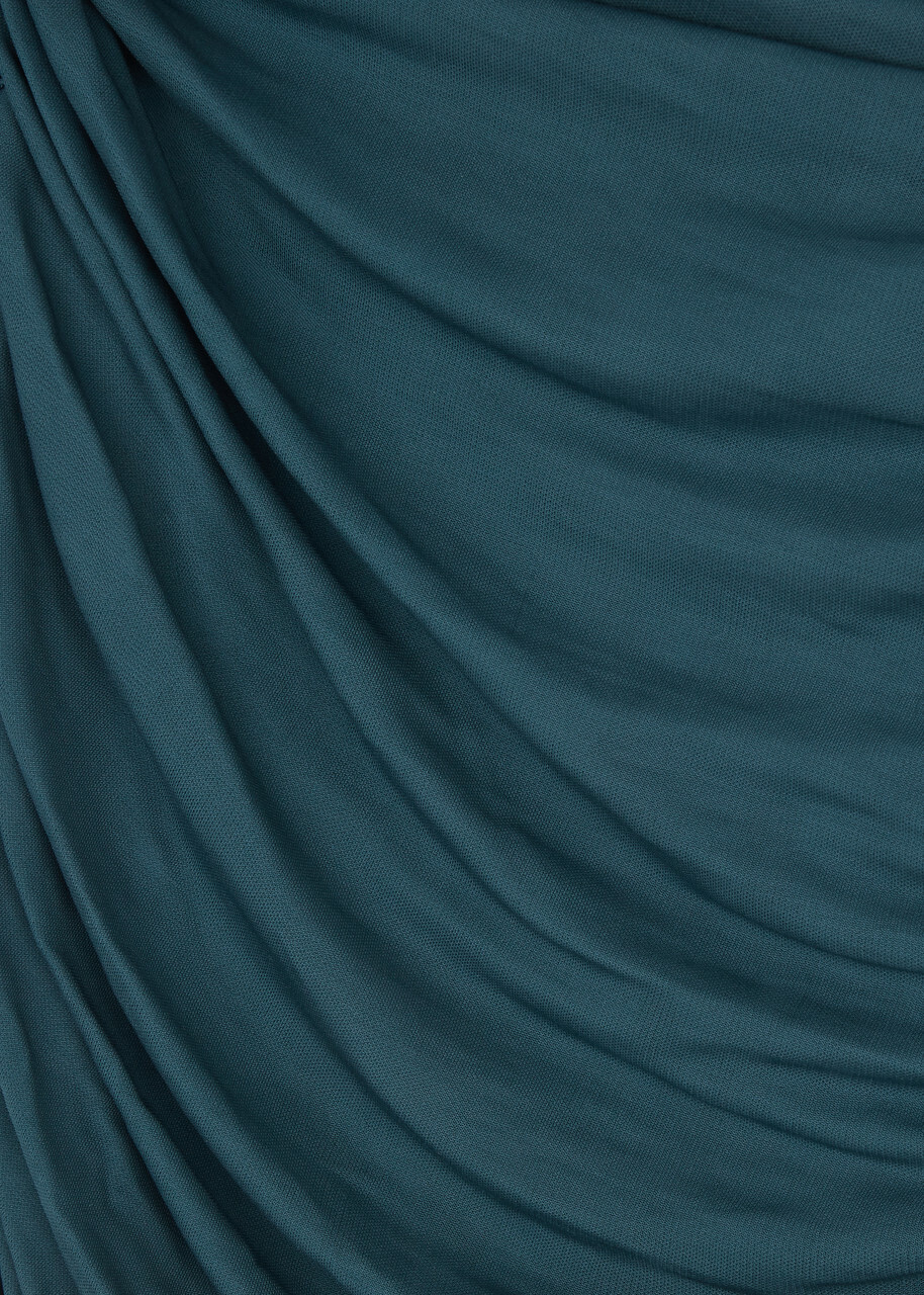 Saint Laurent Women's Teal Draped Slim-Fitting Jersey Mini