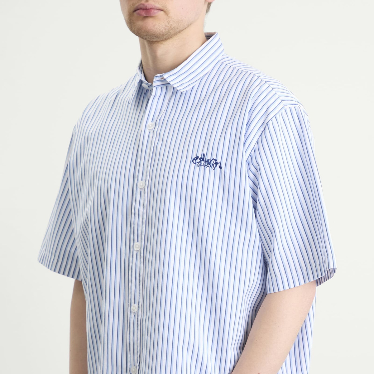 Edwin Men's Toledo Shirt SS in White/Blue