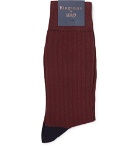 Kingsman - Ribbed Cotton-Blend Socks - Burgundy