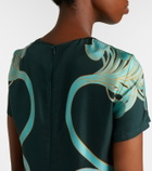 La DoubleJ Swing feather-trimmed floral silk twill minidress