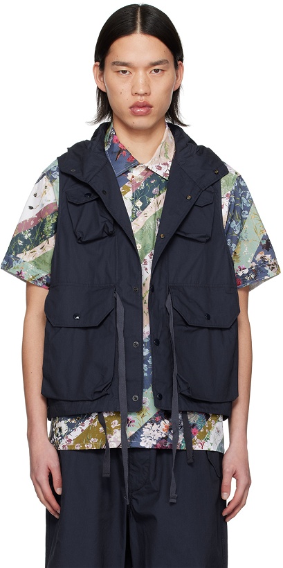 Photo: Engineered Garments Navy Hooded Vest