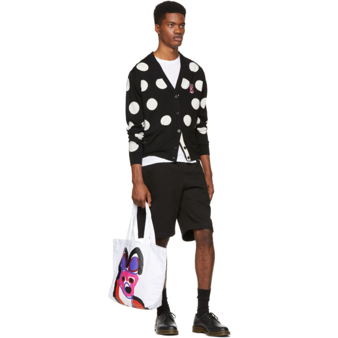 MAISON KITSUNE◆CARDIGAN DOTS ACIDE FOX PATCH/L/ウール/BLK/ドット/KMK-38510-B Maison Kitsune Black and White Dots Acide Fox Cardigan