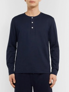 Håndværk - Pima Cotton-Jersey Henley Pyjama T-Shirt - Blue