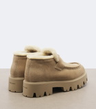 Prada Shearling-trimmed suede platform ankle boots