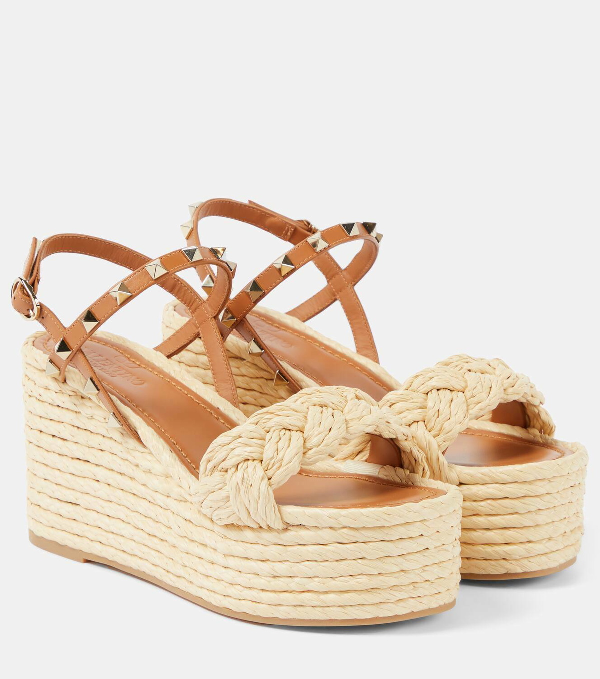 Valentino Garavani Rockstud braided leather espadrille wedges Valentino  Garavani