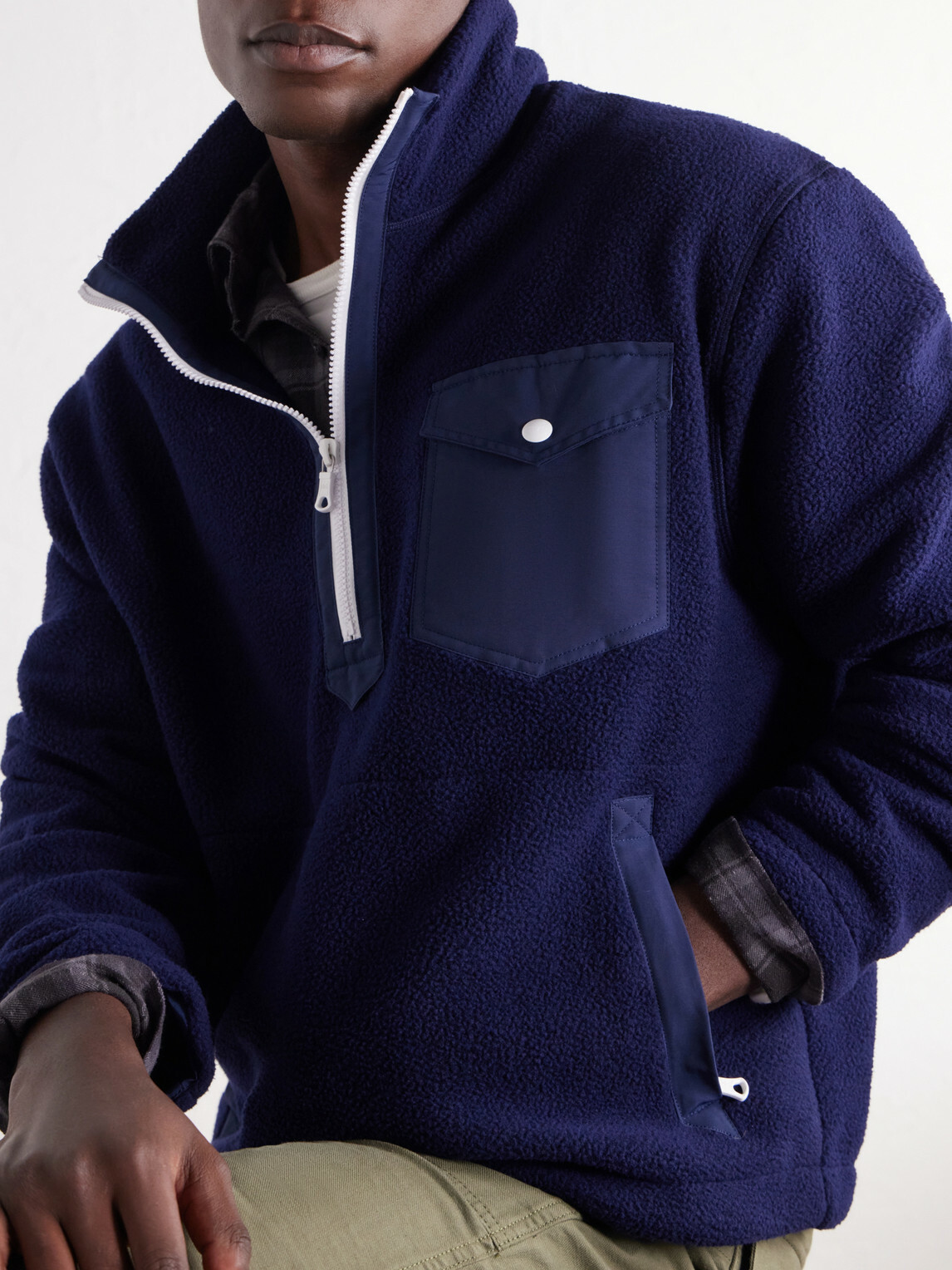 Drake's - Shell-Trimmed Fleece Half-Zip Jacket - Blue