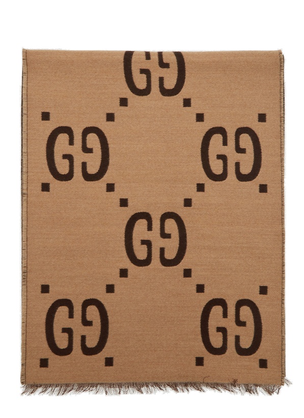 Photo: GG Logo Jacquard Scarf in Brown