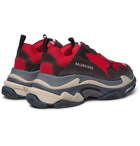 Balenciaga - Triple S Mesh, Nubuck and Leather Sneakers - Men - Red