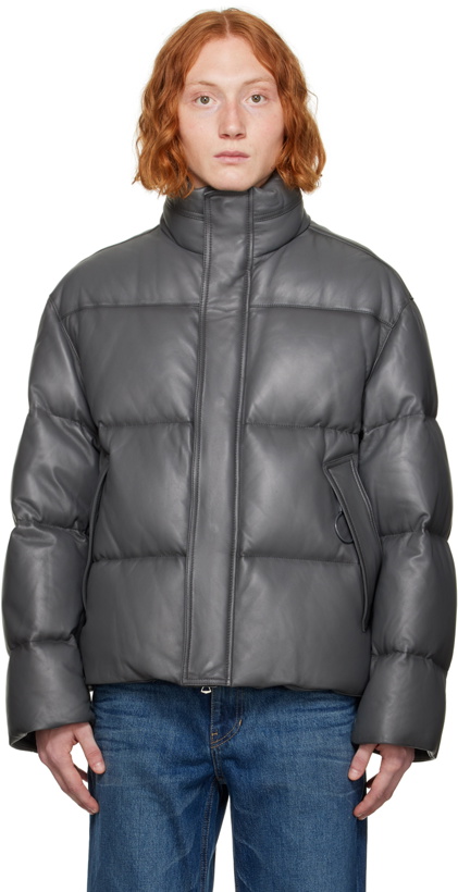 Photo: Solid Homme Gray Quilted Down Leather Jacket