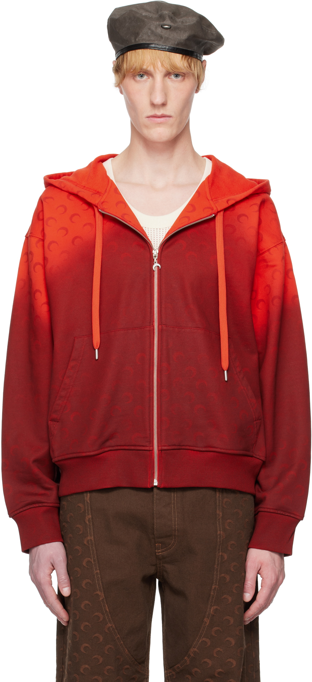 Marine Serre Red Moon Faded Fleece Zipped Hoodie