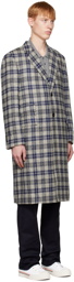 Thom Browne Gray & Blue Tartan Coat