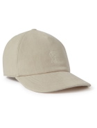 Brunello Cucinelli - Logo-Embroidered Leather-Trimmed Linen Baseball Cap - Neutrals