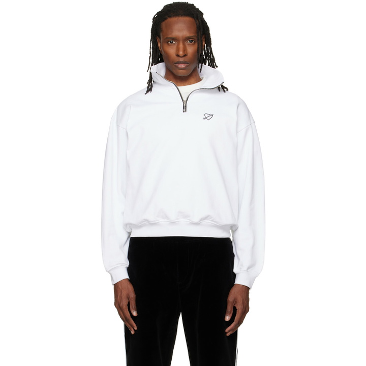 Photo: Ernest W. Baker SSENSE Exclusive White Heart Half-Zip Sweatshirt