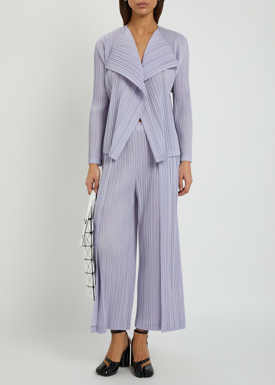 Pleats Please Issey Miyake Pleated Woven Cardigan Light Purple