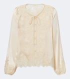 Dôen Lucine lace-trimmed silk satin blouse