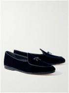 Rubinacci - Marphy Embellished Leather-Trimmed Velvet Loafers - Blue