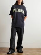 Balenciaga - Oversized Distressed Logo-Print Cotton-Jersey T-Shirt - Black
