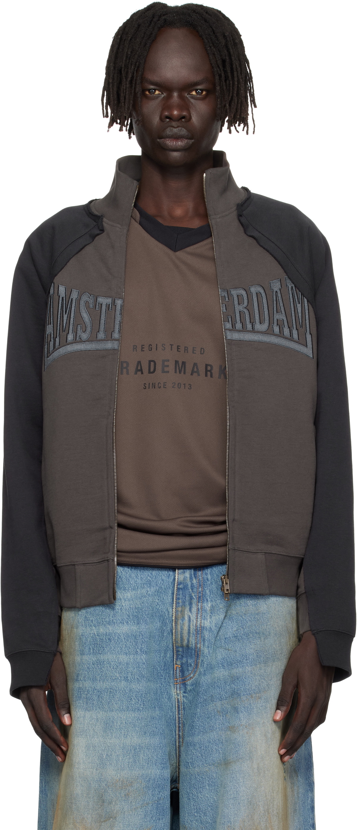 VETEMENTS Black & Brown 'Amsterdam' Patched Zip Sweatshirt