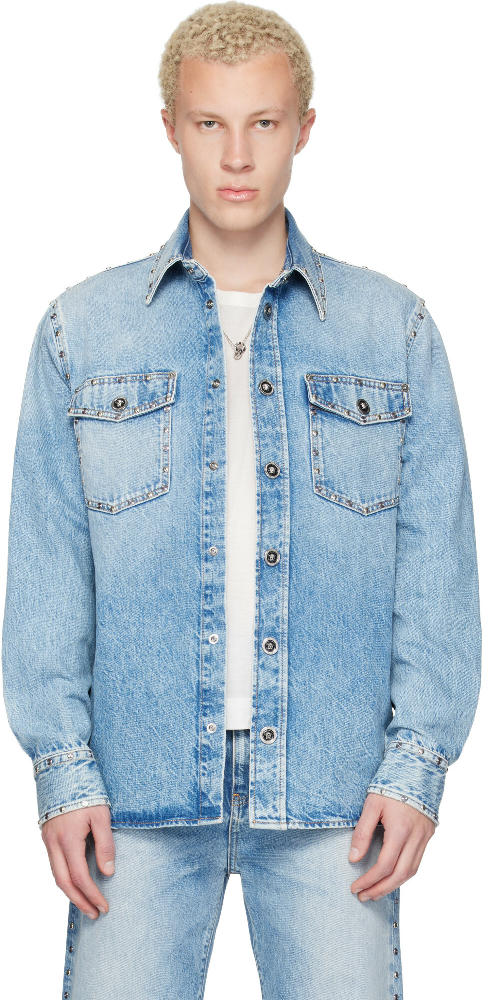 Versace Blue Studded Denim Shirt