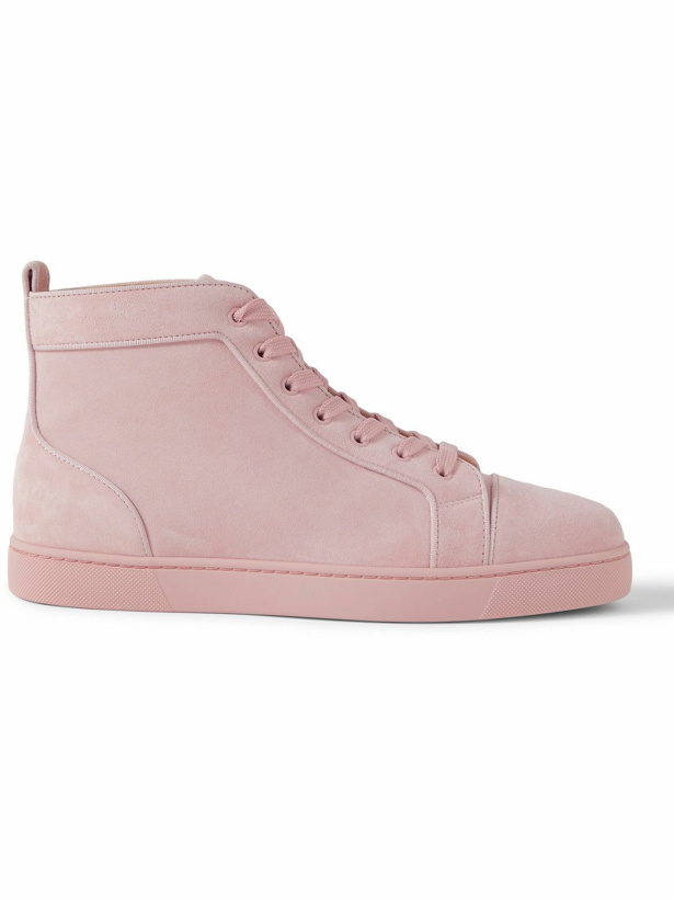 Photo: Christian Louboutin - Louis Orlato Grosgrain-Trimmed Suede High-Top Sneakers - Pink