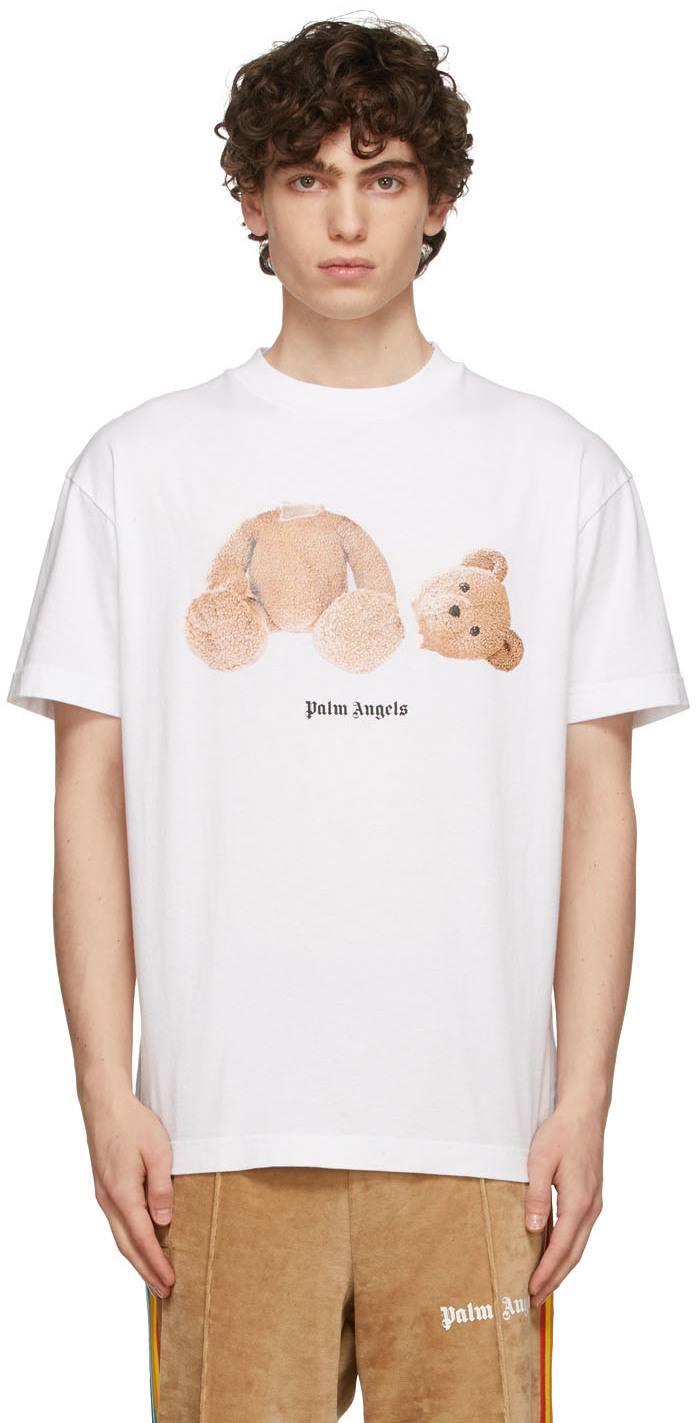 Palm Angels White Bear Print T-Shirt Palm Angels