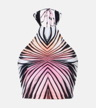 Roberto Cavalli Printed halterneck mesh crop top