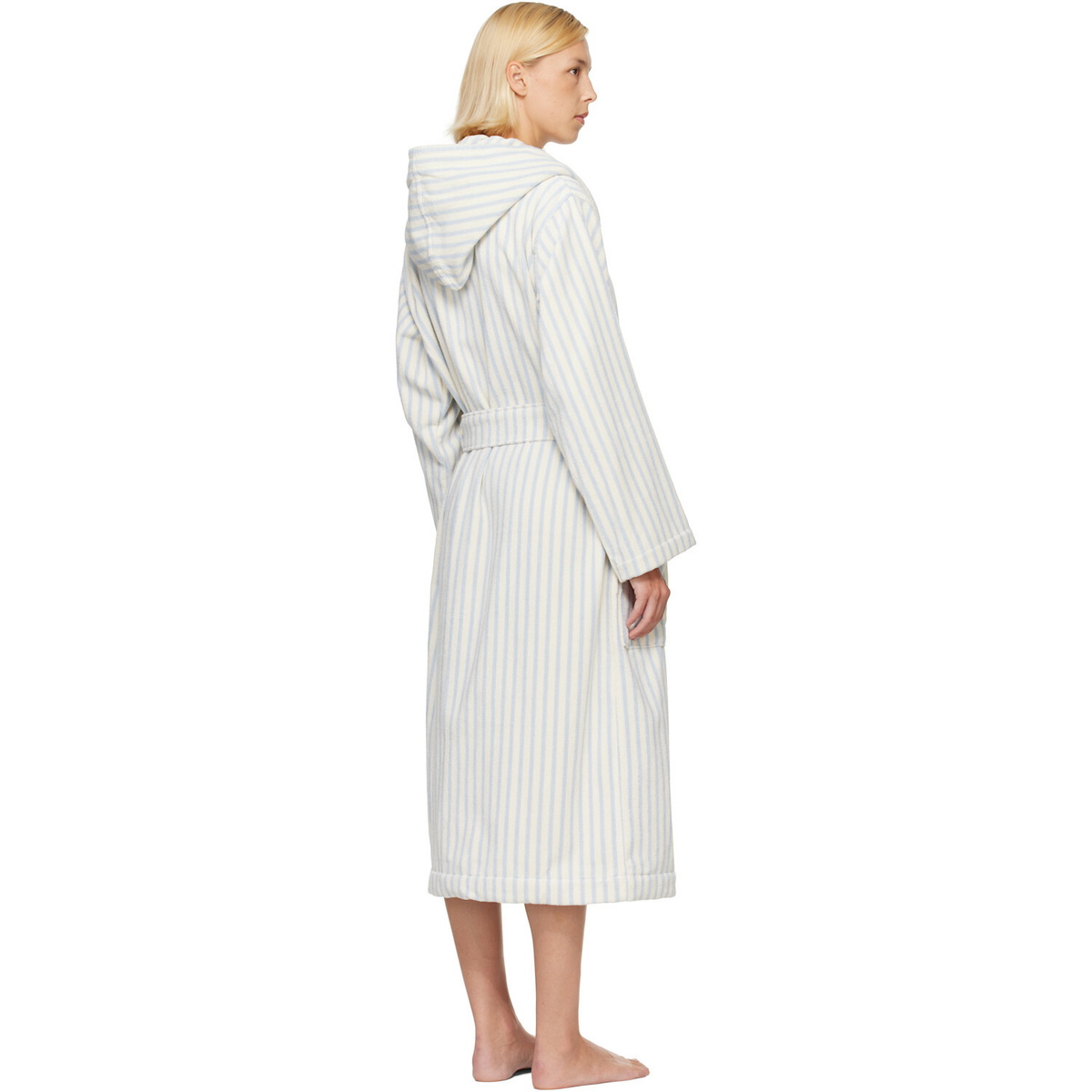 Tekla White & Blue Terry Hooded Bathrobe