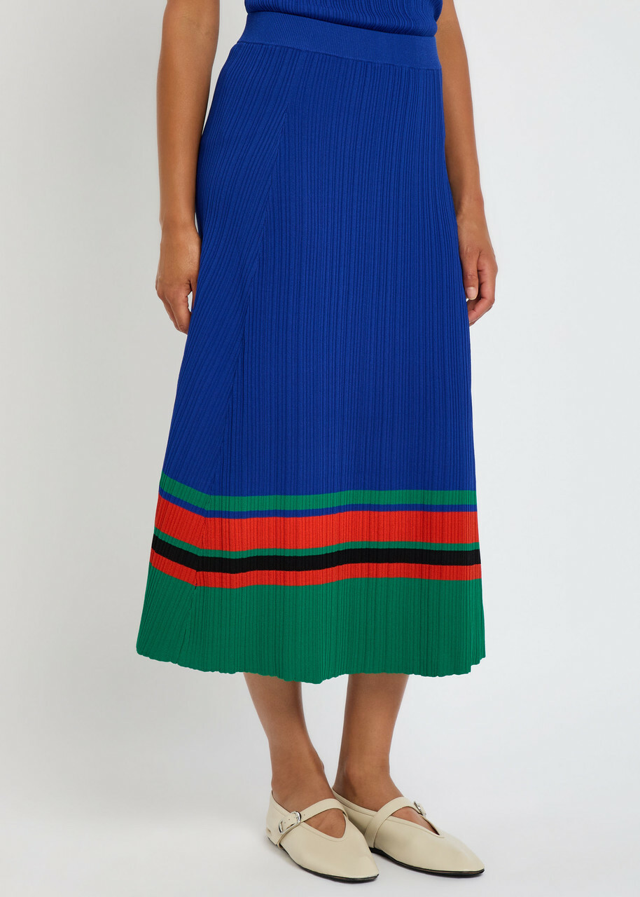 Wales Bonner Island Ribbed-knit Midi Skirt Blue