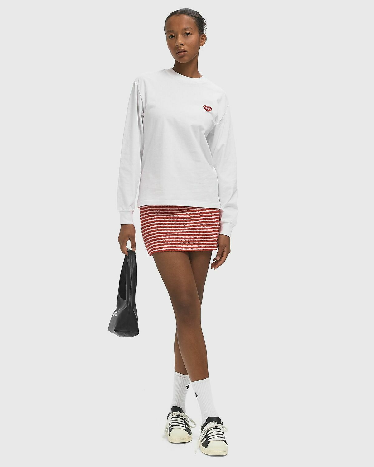Sporty & Rich Serif Logo Striped Terry Aline Skirt Red Women