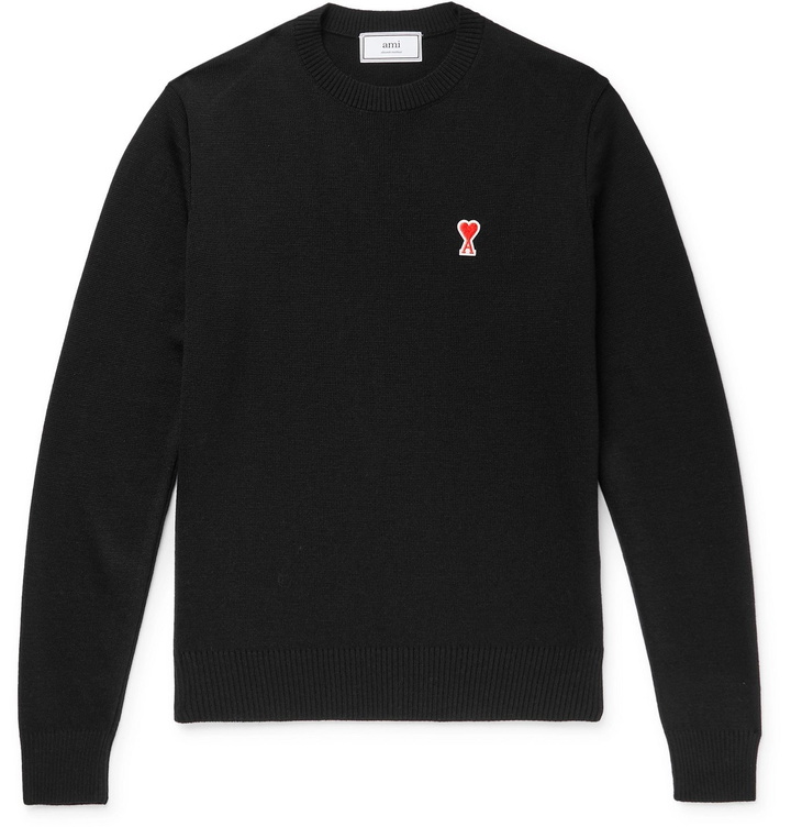 Photo: AMI - Logo-Appliquéd Merino Wool Sweater - Black