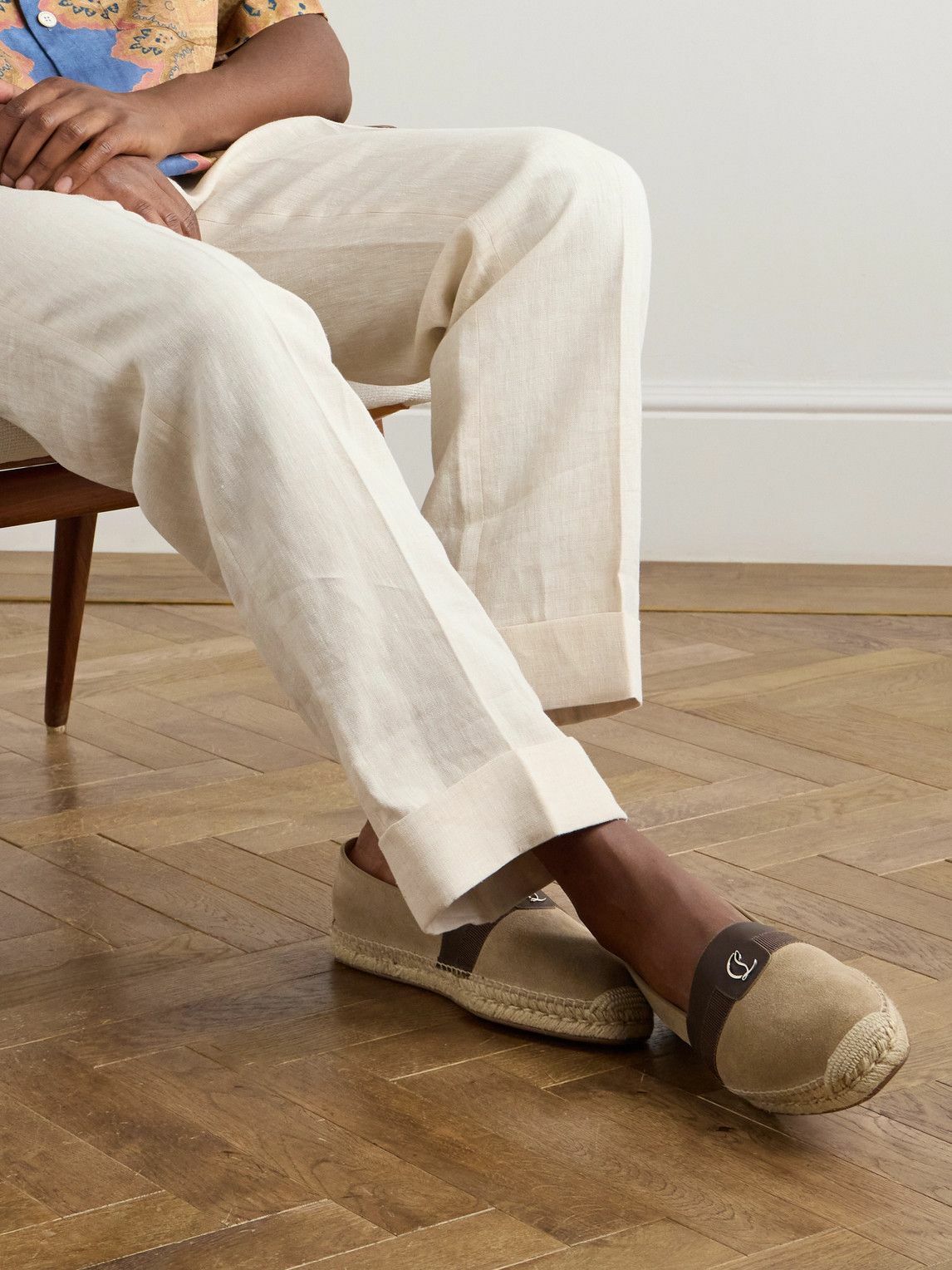 Christian Louboutin - Alfarica Logo-Embellished Leather and Grosgrain-Trimmed Suede Espadrilles - Neutrals
