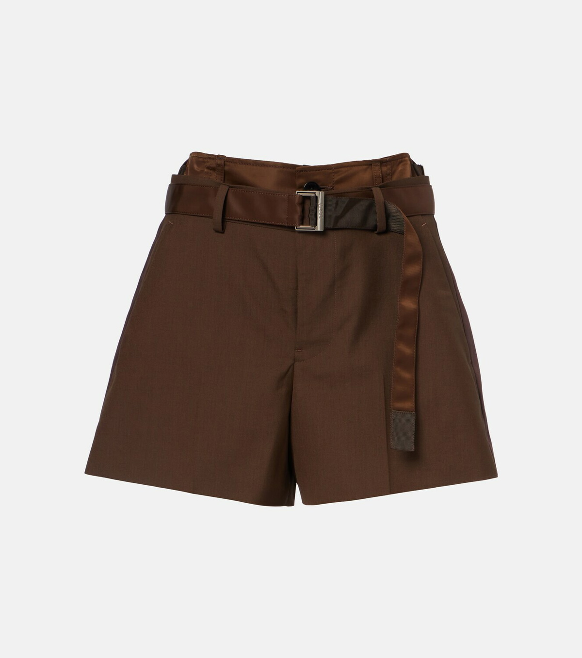 Sacai Belted satin-trimmed shorts