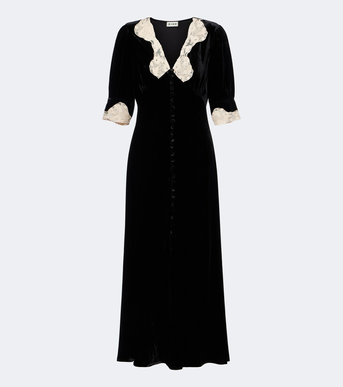 Rixo Simone lace-trimmed velvet midi dress