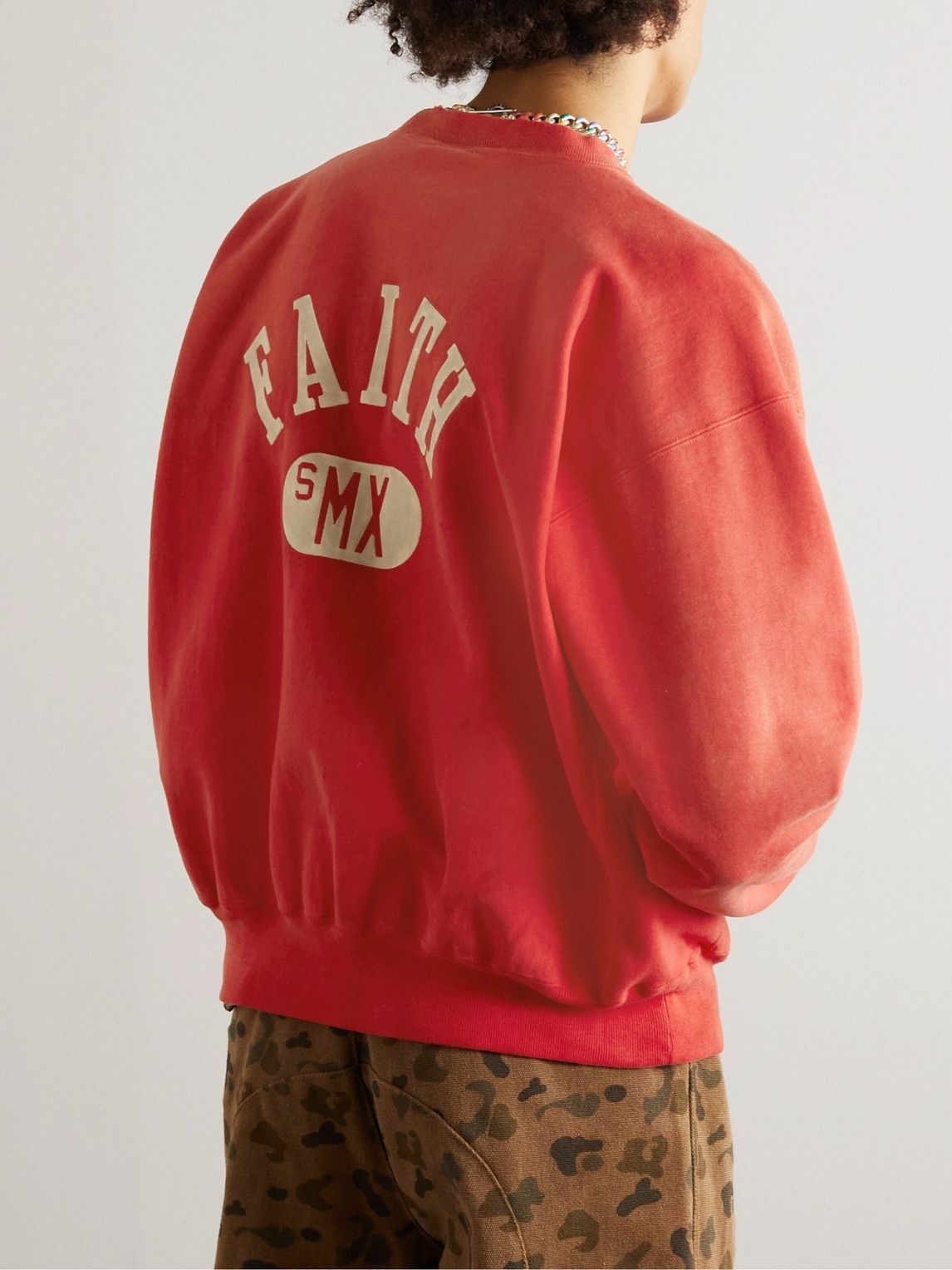 SAINT Mxxxxxx - Logo-Appliquéd Distressed Cotton-Blend Jersey Sweatshirt - Red