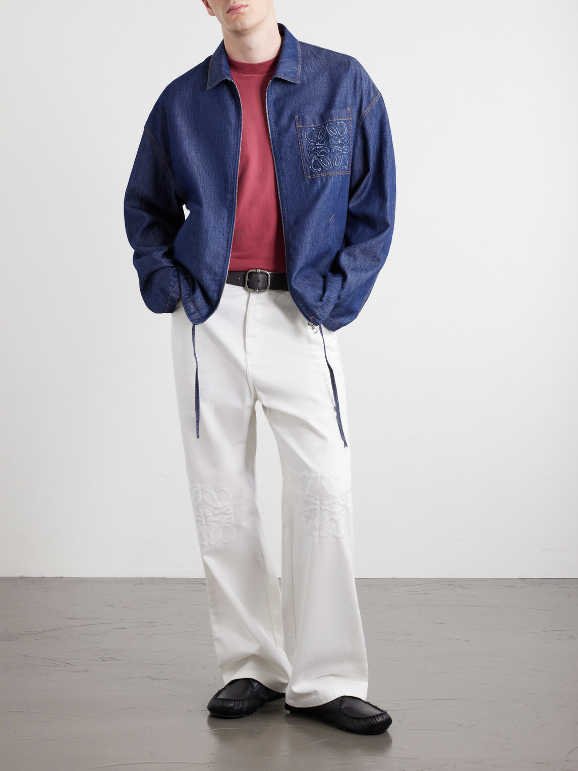 LOEWE - Wide-Leg Anagram-Embroidered Jeans - White