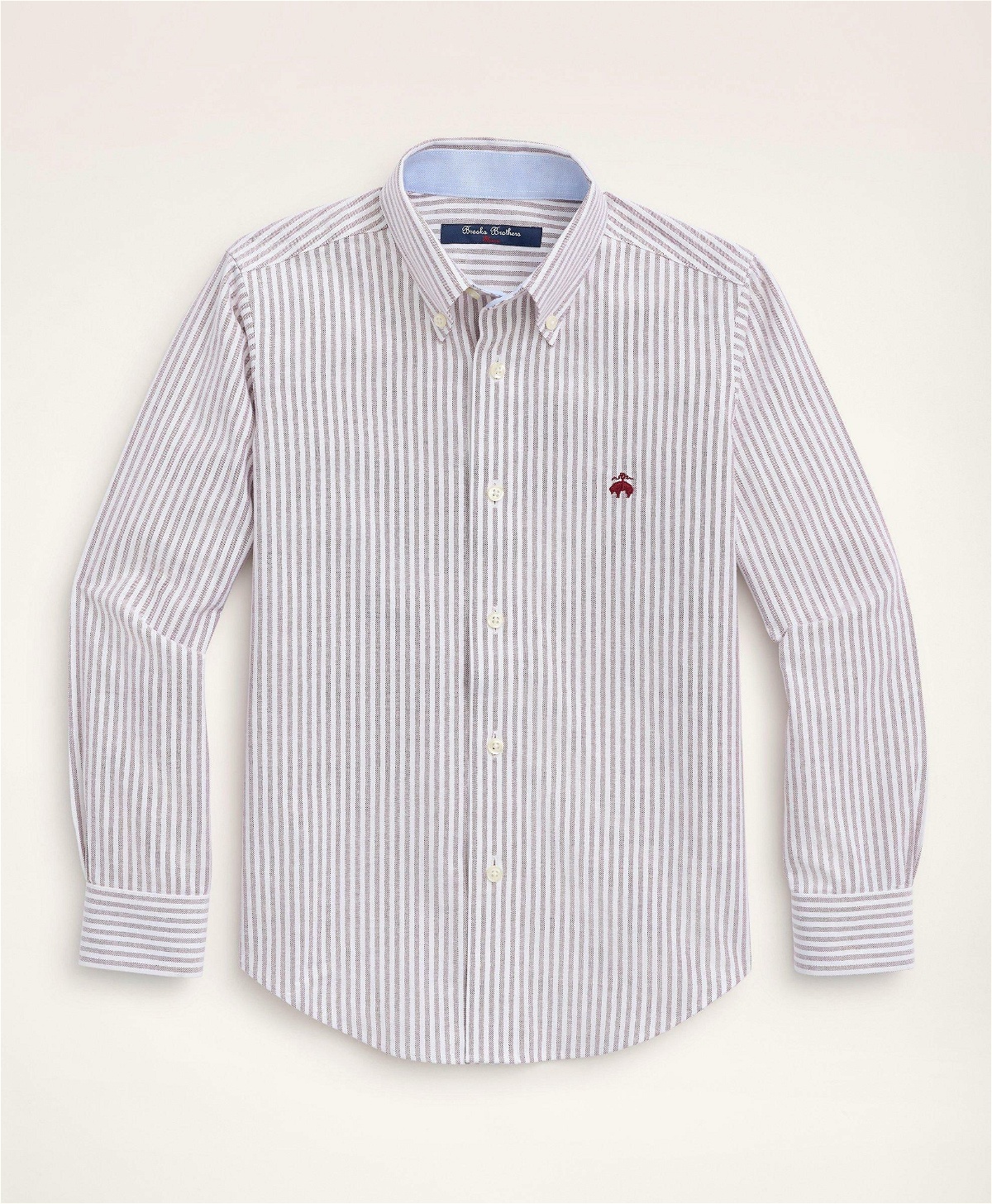Brooks Brothers Boys Non-Iron Stretch Cotton Oxford Stripe Sport Shirt | Dark Red