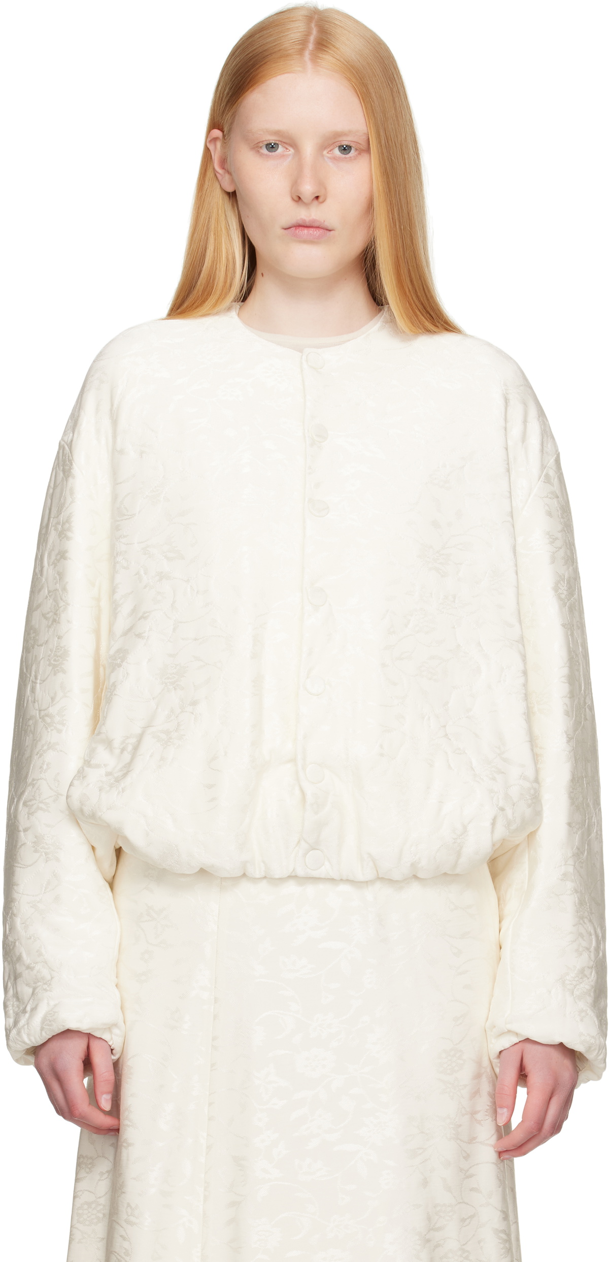 Jil Sander Off-White Jacquard Bomber Jacket