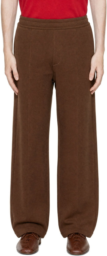 Photo: AMI Paris Brown Cotton Embossed Ami de Coeur Sweatpants