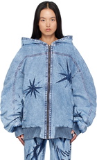 Masha Popova Blue Oversized Hooded Denim Jacket