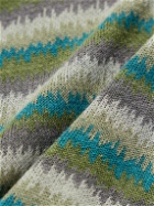 PIACENZA 1733 - Jacquard-Knit Striped Silk and Linen-Blend Polo Shirt - Green