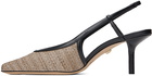 Max Mara Beige & Black Smooth Raffia-Effect Fabric Slingback Heels