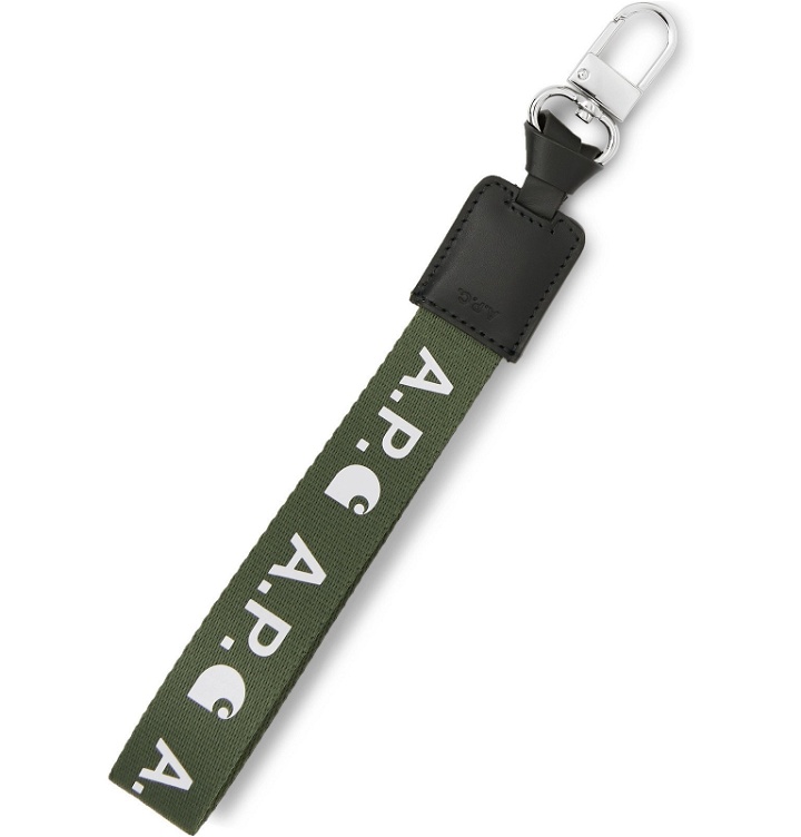 Photo: A.P.C. - Carhartt WIP Leather-Trimmed Logo-Print Webbing Key Fob - Green