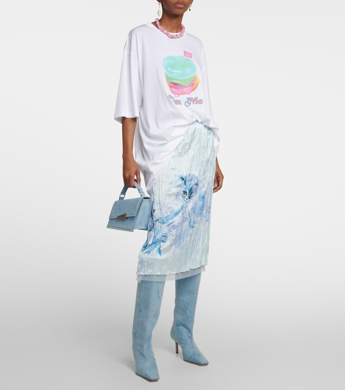 Acne Studios - Distressed denim knee-high boots Acne Studios