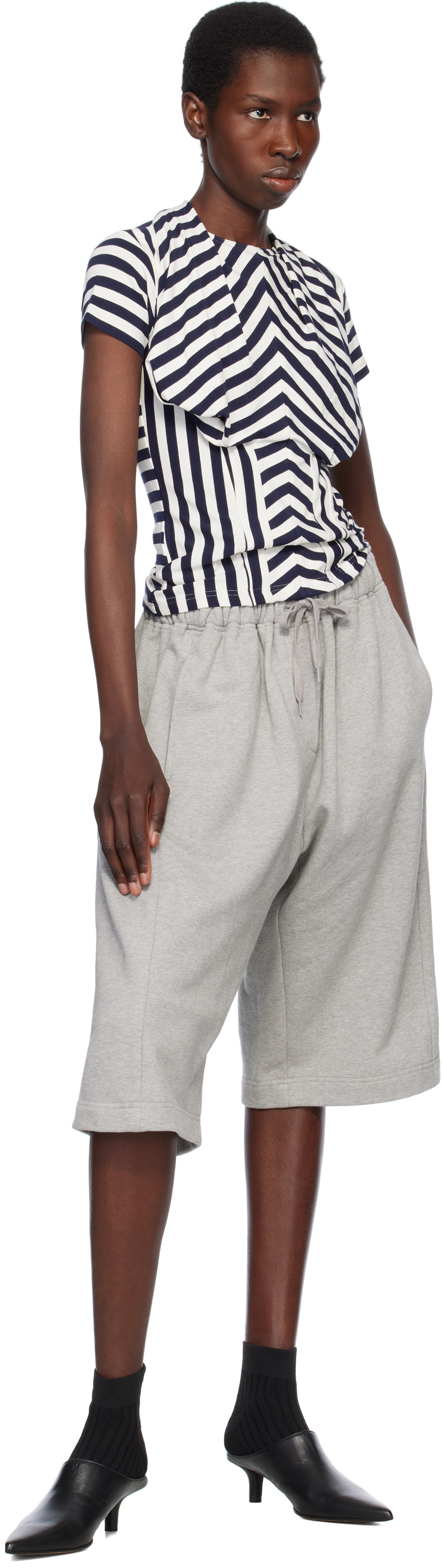 Pushbutton Navy & White Stripe Bra Draping Jersey T-shirt