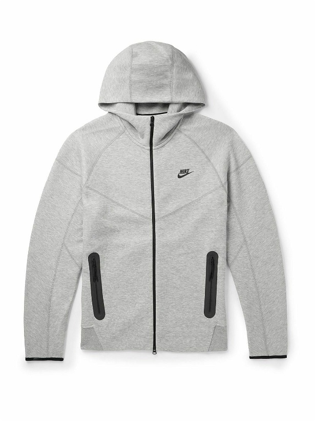 Photo: Nike - Logo-Embroidered Cotton-Blend Tech Fleece Zip-Up Hoodie - Gray